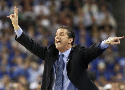 Kentucky Wildcats coach Calipari directs his team against the Connecticut Huskies during their NCAA Final Four college basketball game in Houston