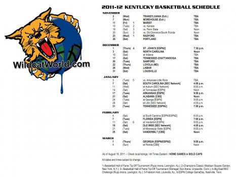 2011-2012 Kentucky Basketball Schedule Wallpaper