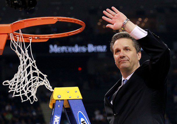 NEW ORLEANS, LA - APRIL 02: Head coach John Calipari celebrates as he cuts down the net after the Wildcats defeat the Kansas Jayhawks 67-59 in the National Championship Game of the 2012 NCAA Division I Men's Basketball Tournament at the Mercedes-Benz Superdome on April 2, 2012 in New Orleans, Louisiana. (Photo by Ronald Martinez/Getty Images)