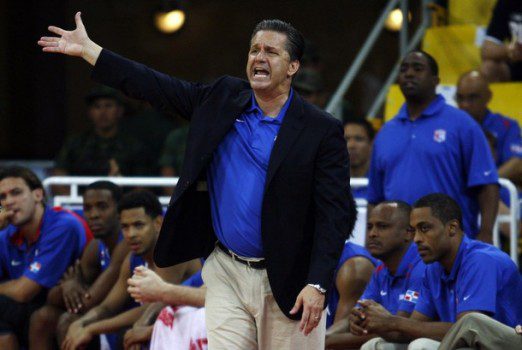 Dominican Republic's coach John Calipari gives instructions during their 2012 FIBA Olympic Qualifying Tournament basketball game against South Korea in Caracas